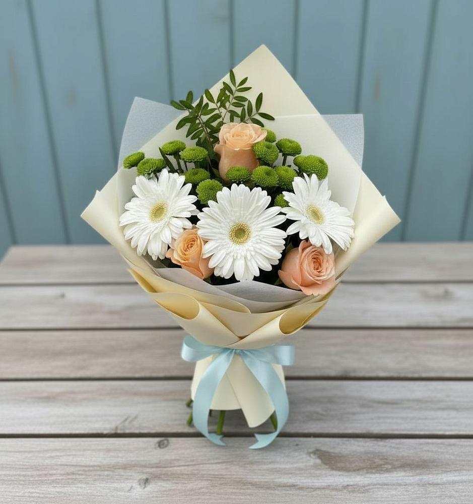 Букет цветов из: Герберы, Розы и Хризантемы в Грушевской