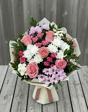 Букет цветов из:  Альстромерии, Гвоздики, Розы и Хризантемы в Грушевской