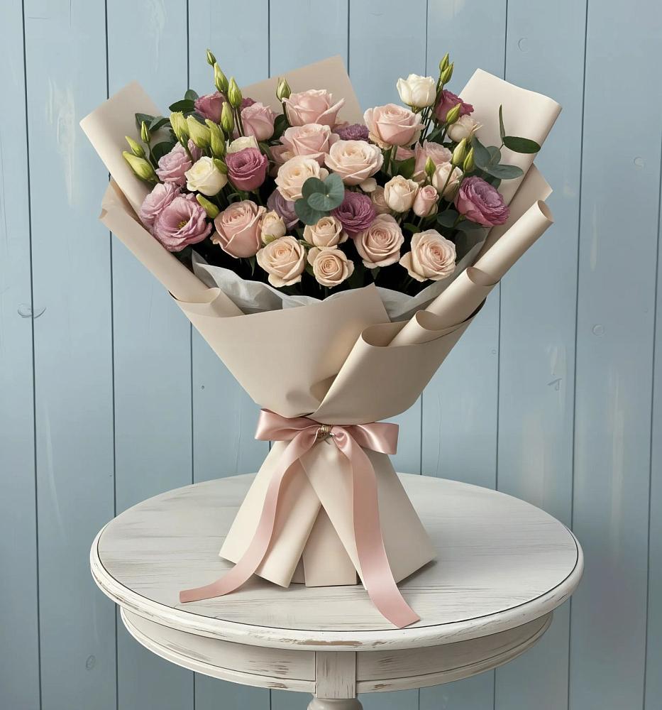 Букет цветов из: Розы и Лизиантусы в Грушевской