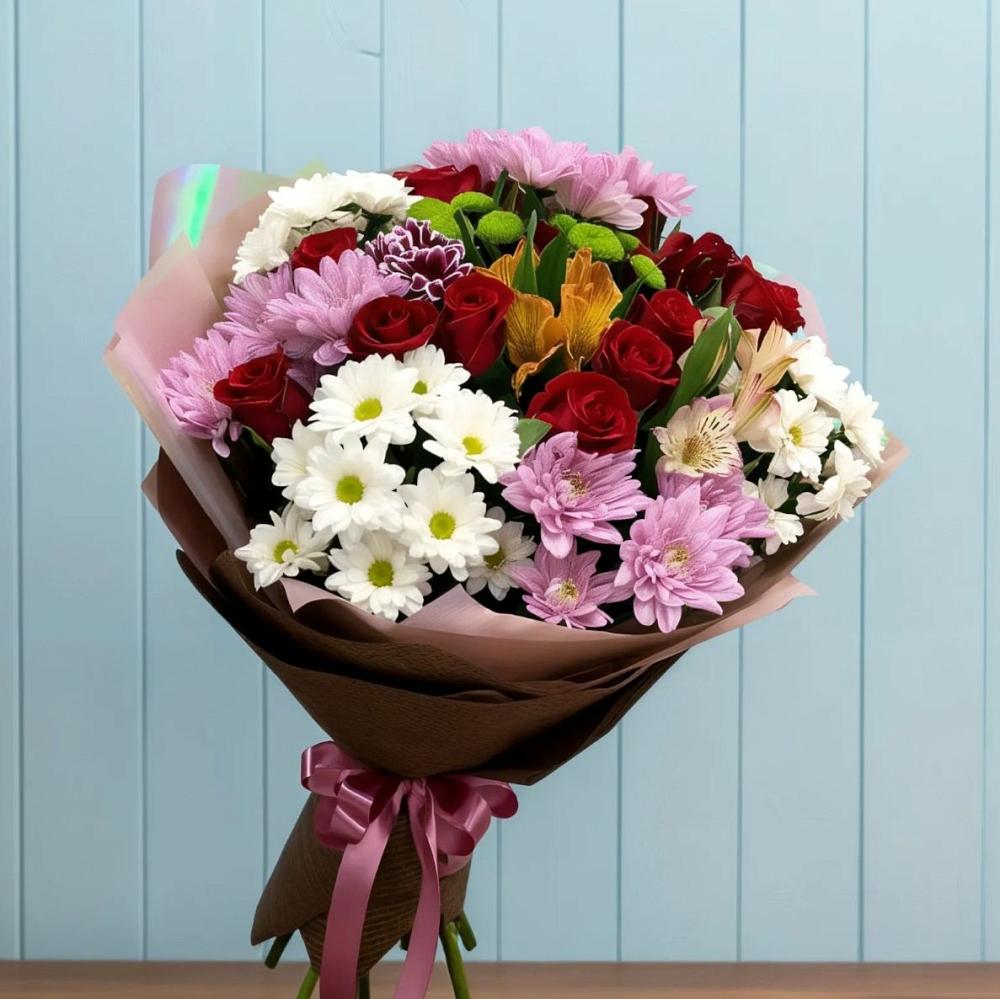Букет цветов из: Розы, Хризантемы и Альстромерии в Грушевской