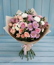 Букет цветов из:  Хризантемы, Розы и Альстромерии в Грушевской