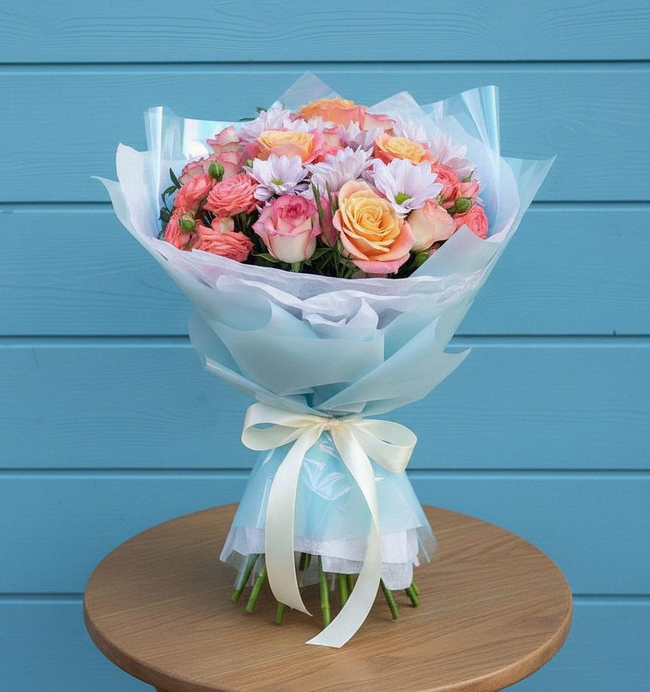 Букет цветов из: Хризантемы и Розы в Грушевской