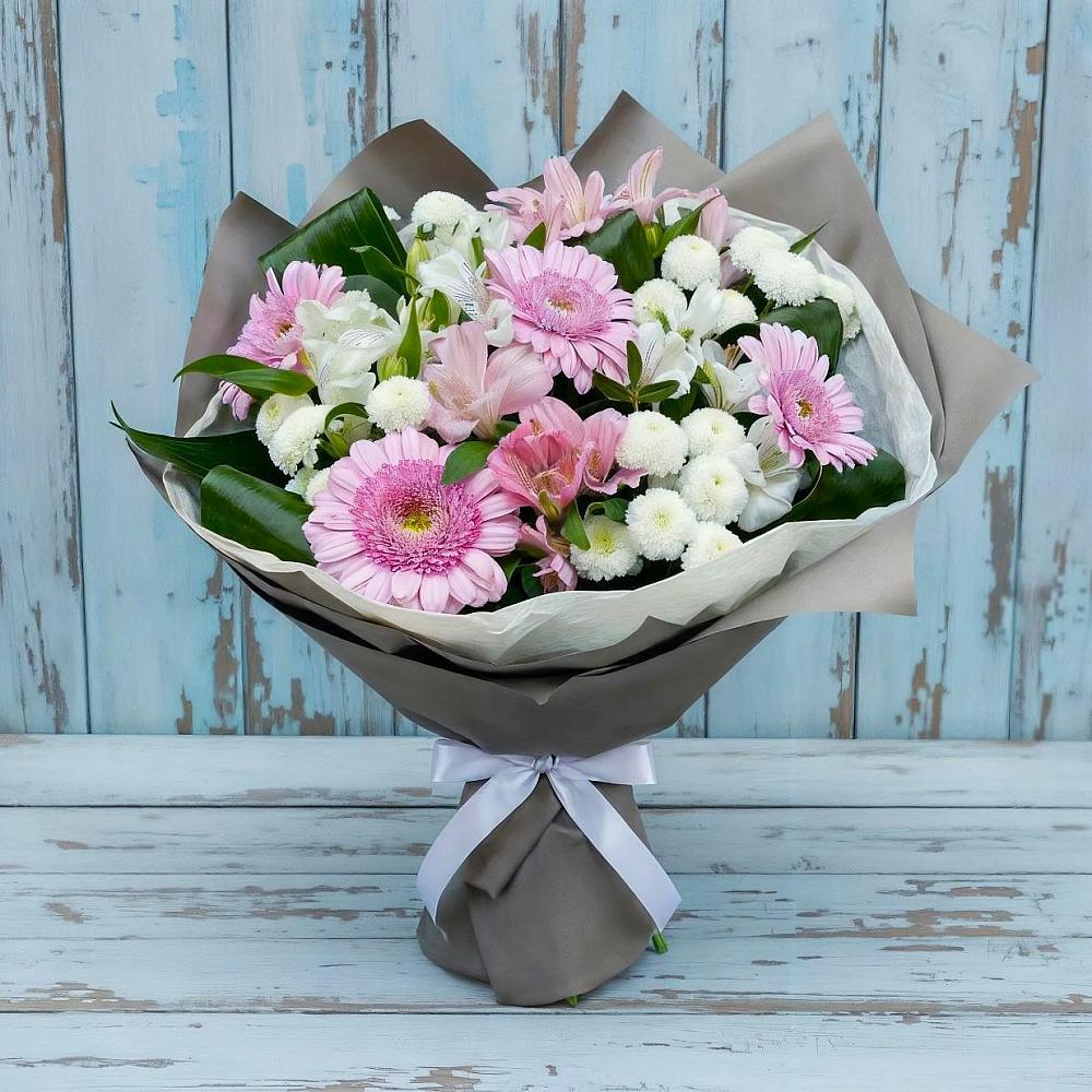 Букет цветов из: Герберы, Альстромерии и Хризантемы в Грушевской